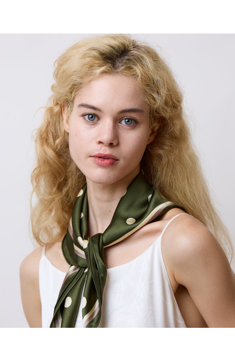 Lost Pattern "Retro Polka" Silk Bandana Scarf, Alternate, color, Matcha