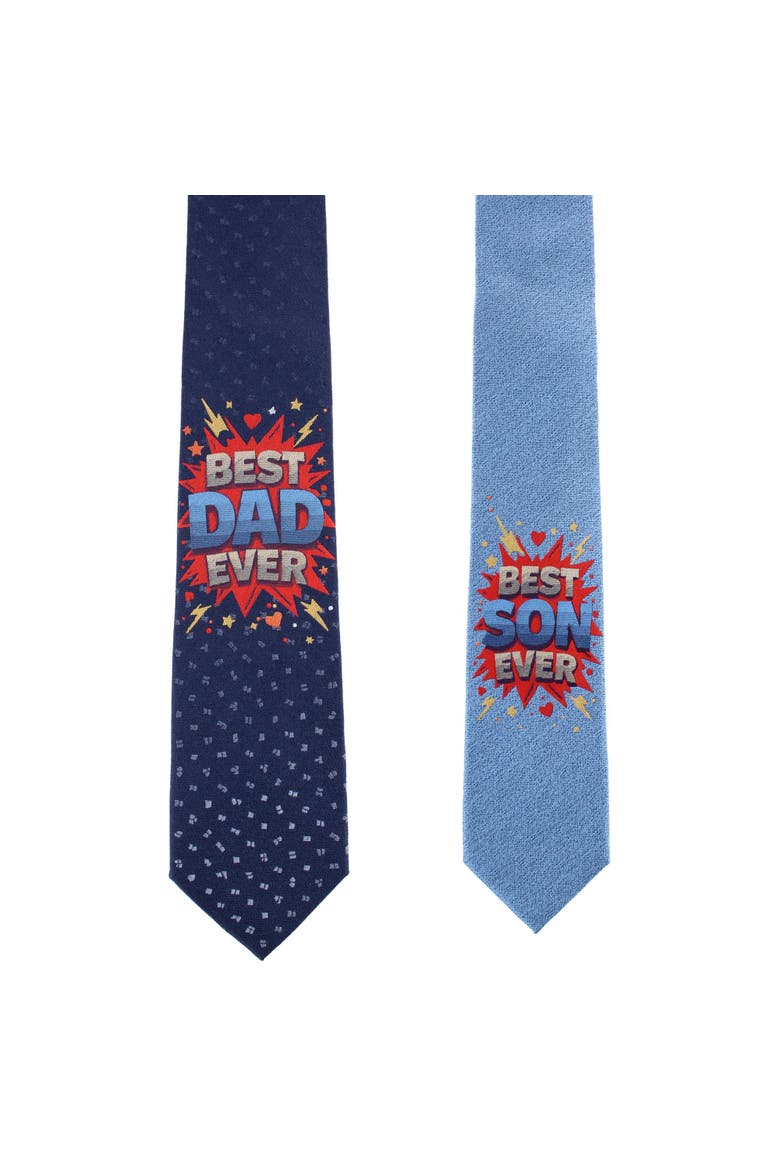 Best Duo Ever Daddy & Me Novelty Silk Neckties, Main, color, Blue