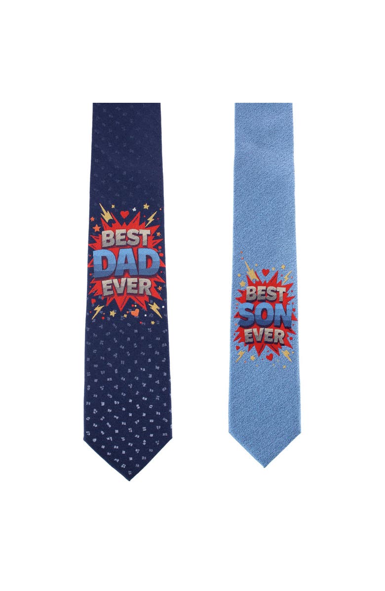 Trafalgar Best Duo Ever Daddy & Me Novelty Silk Neckties, Main, color, Blue