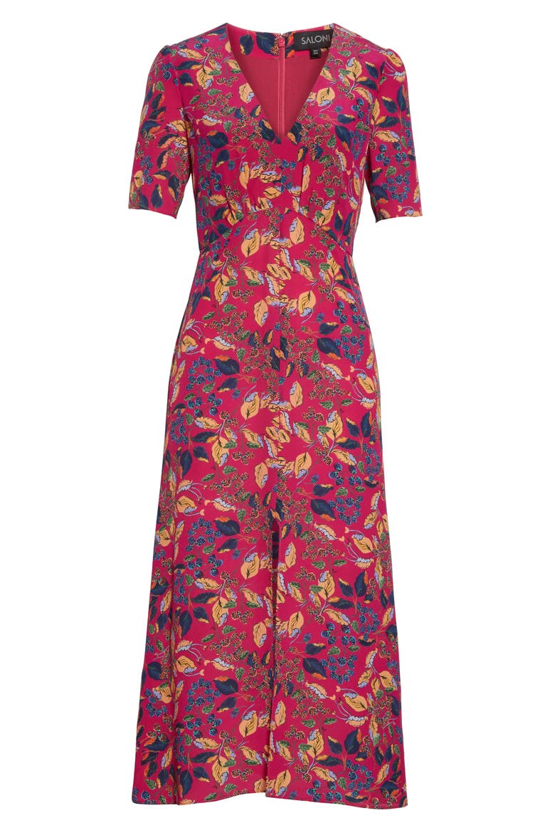 Eden Floral Print Silk Midi Dress, Alternate, color, RANI BERRY LEAF
