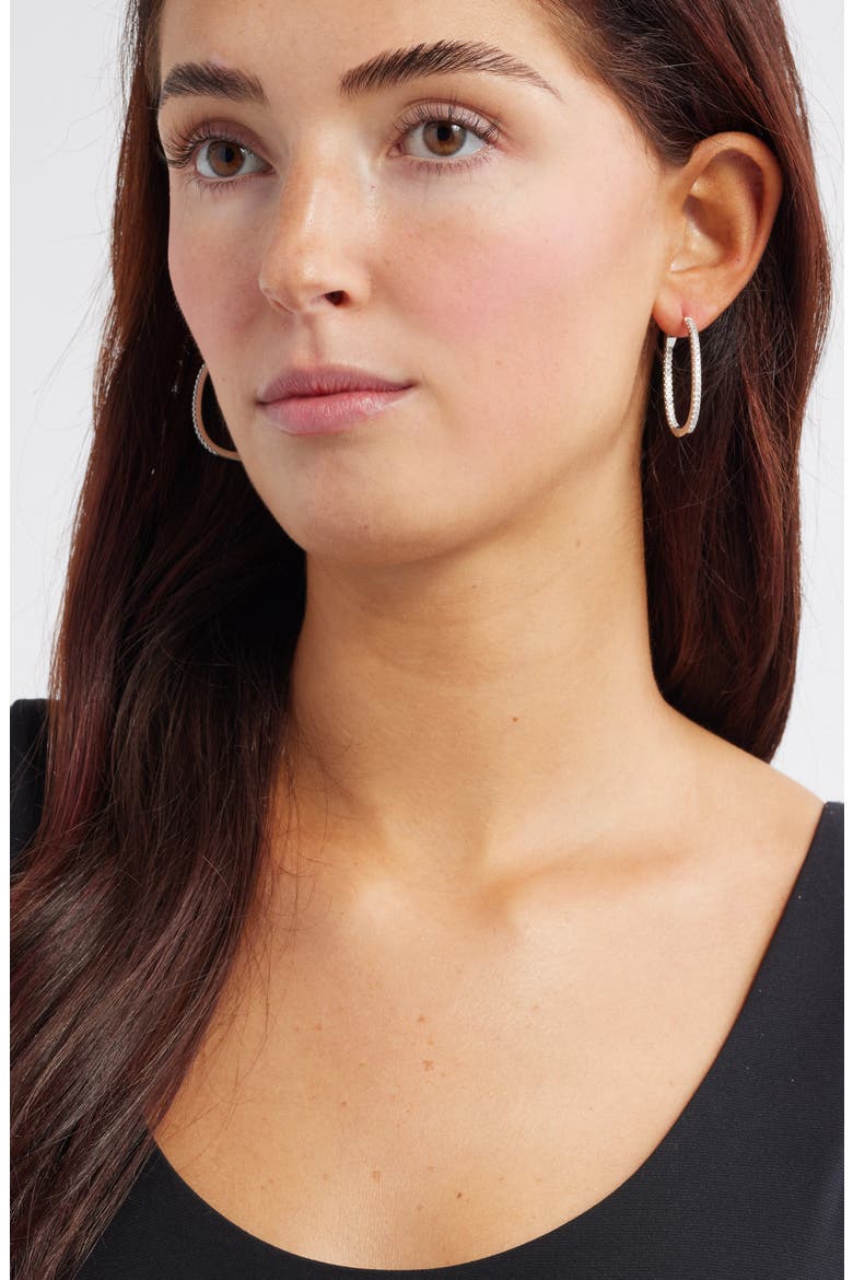 Cubic Zirconia Pavé Inside Out Hoop Earrings, Alternate, color, CLEAR- SILVER