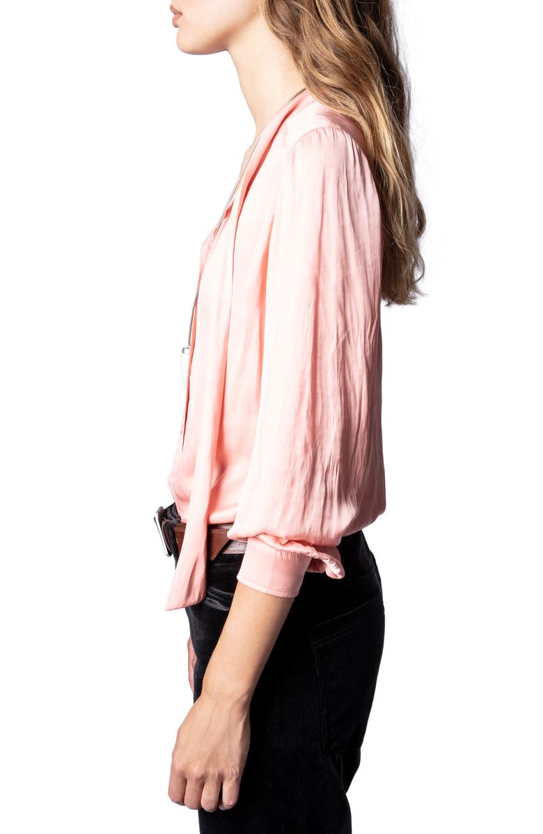 Zadig & Voltaire Tie Neck Satin Blouse, Alternate, color,