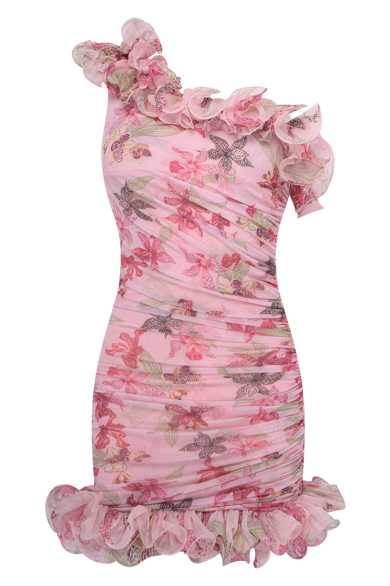 Orchid Bloom One Shoulder Chiffon Mini Dress, Alternate, color, ROSE