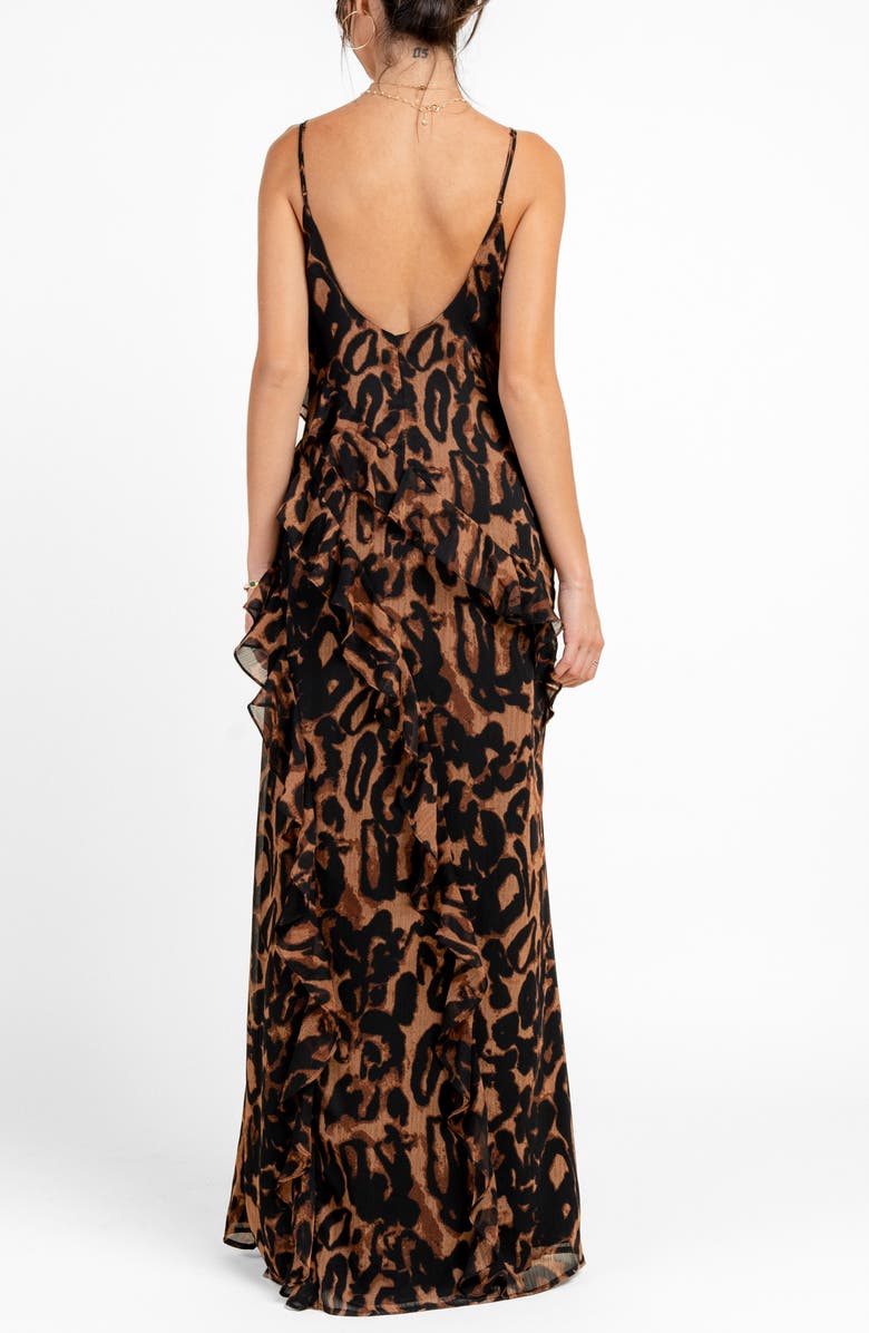 Beivy Chiffon Ruffle Maxi Dress, Alternate, color, Leopard