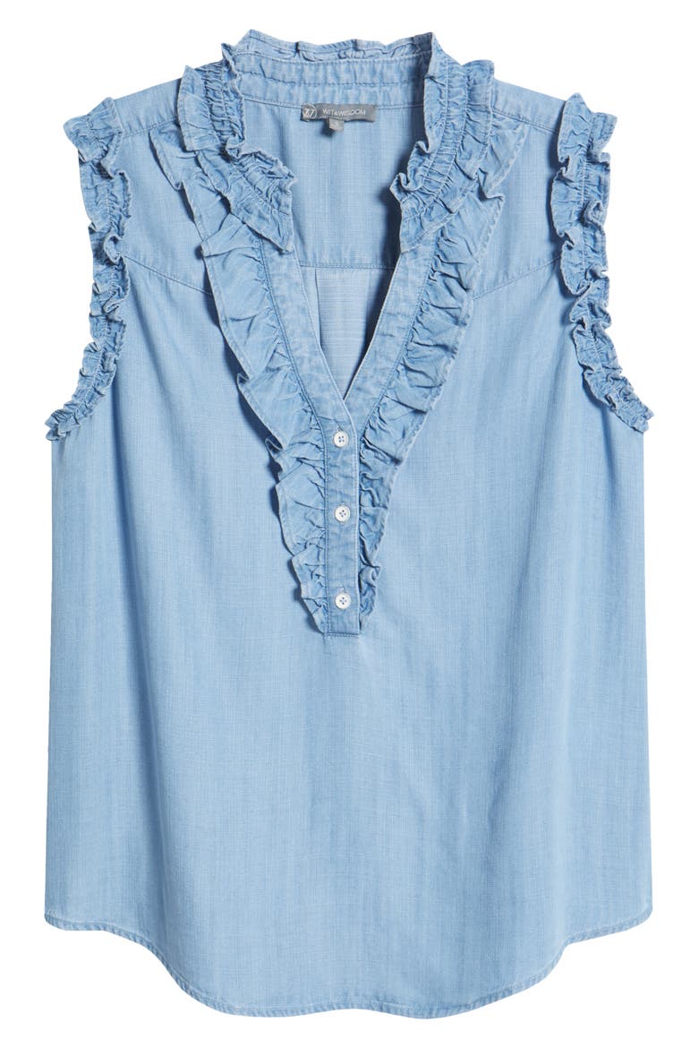 Ruffle Accent Sleeveless Top, Alternate, color, LIGHT BLUE