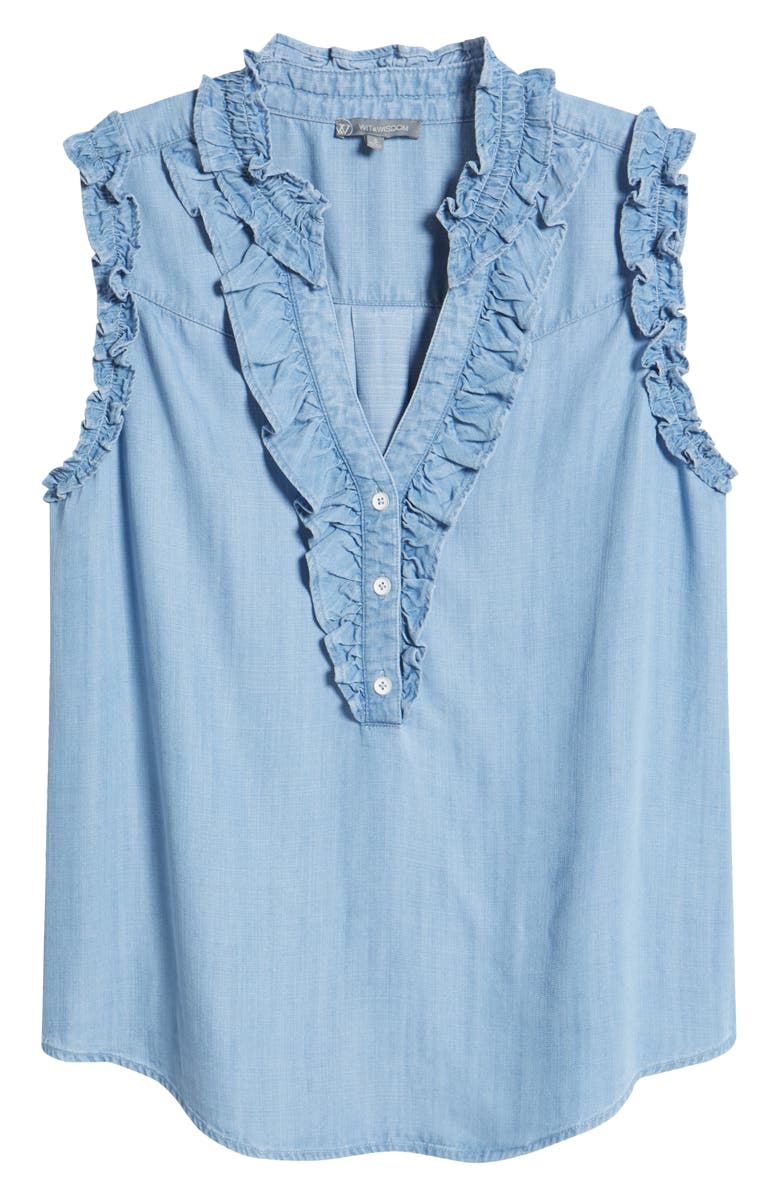 Wit & Wisdom Ruffle Accent Sleeveless Top, Alternate, color, Light Blue