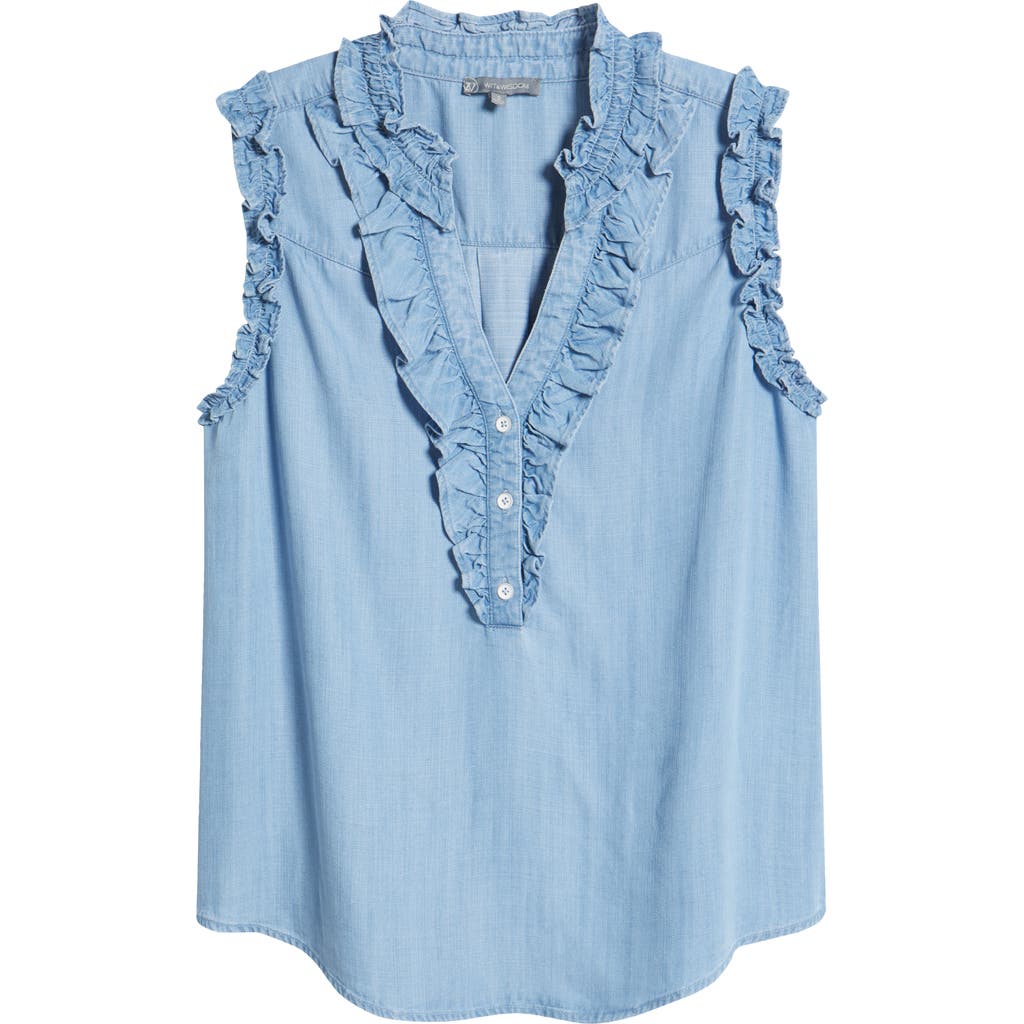 Wit & Wisdom Ruffle Trim Sleeveless Chambray Top