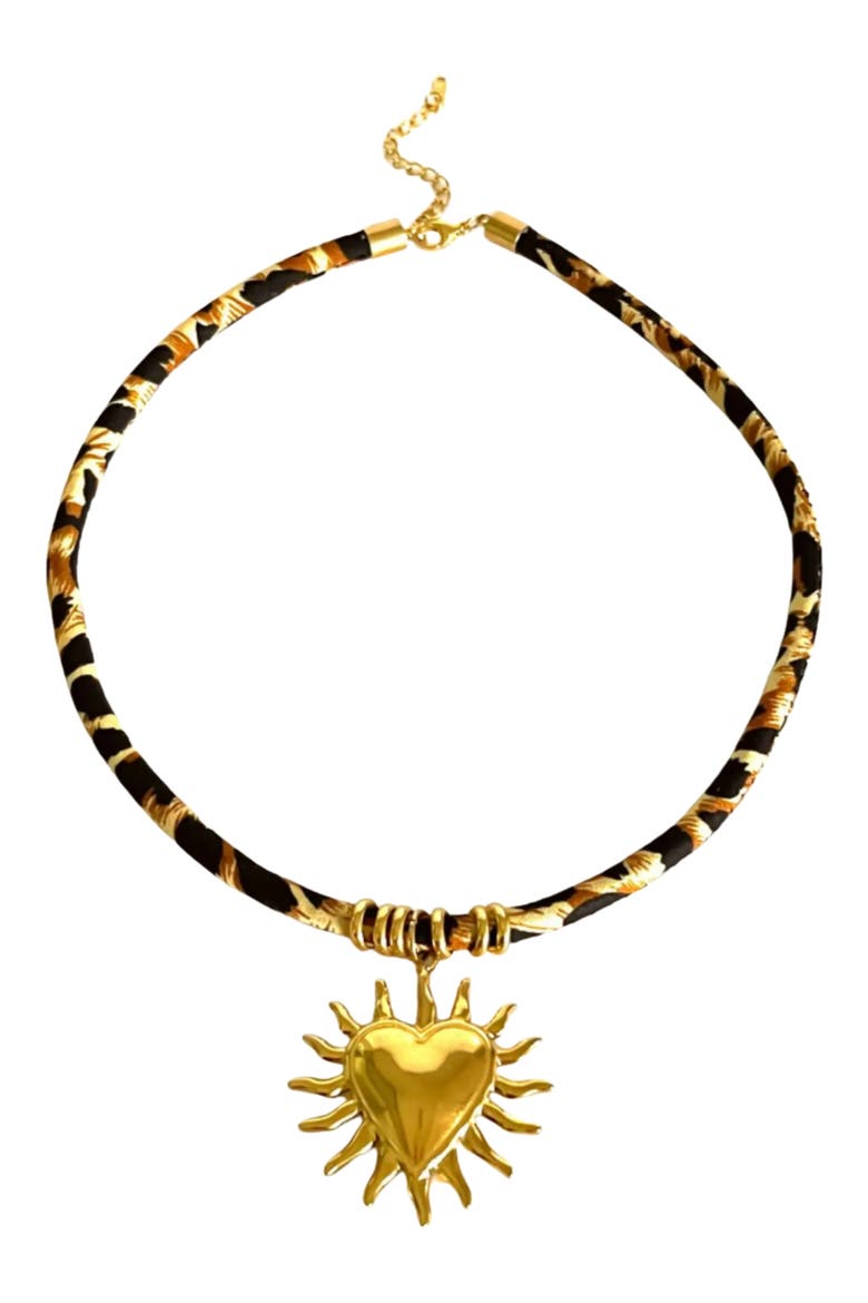 Leopard Print Pendant Necklace, Main, color, GOLD