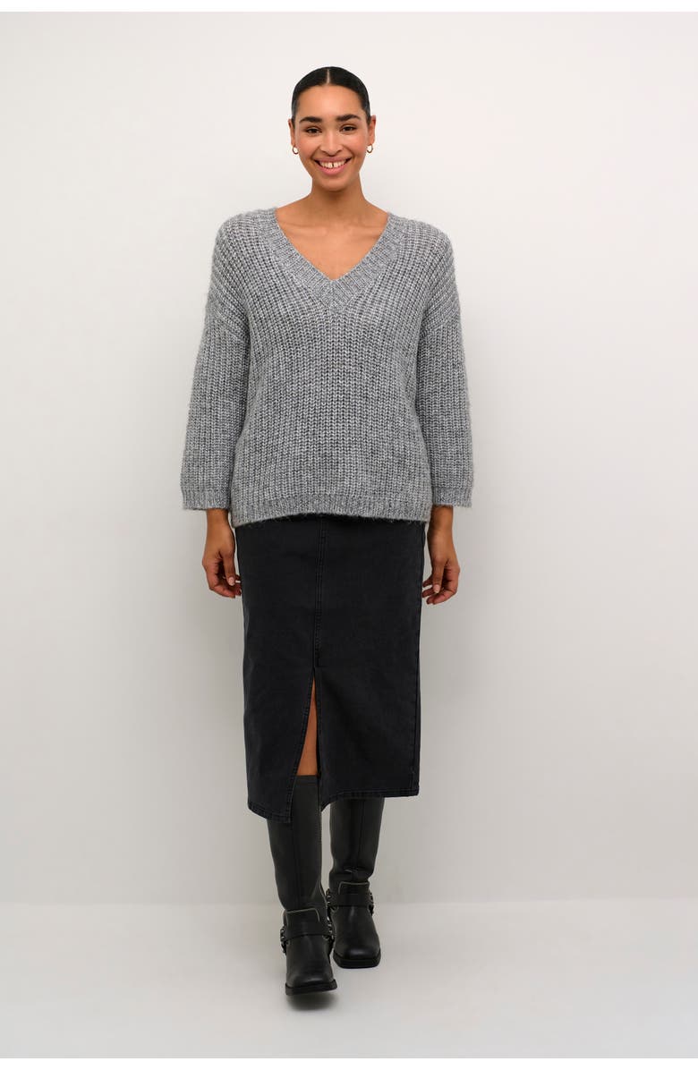 Kaffe Kavinda V-Neck 3/4 Sleeves Pullover, Alternate, color, Grey Silver Metallic