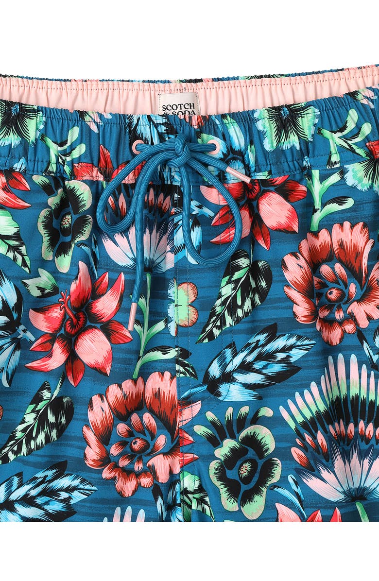 Scotch & Soda Full Bloom Swim Trunks, Alternate, color, Lyons Blue