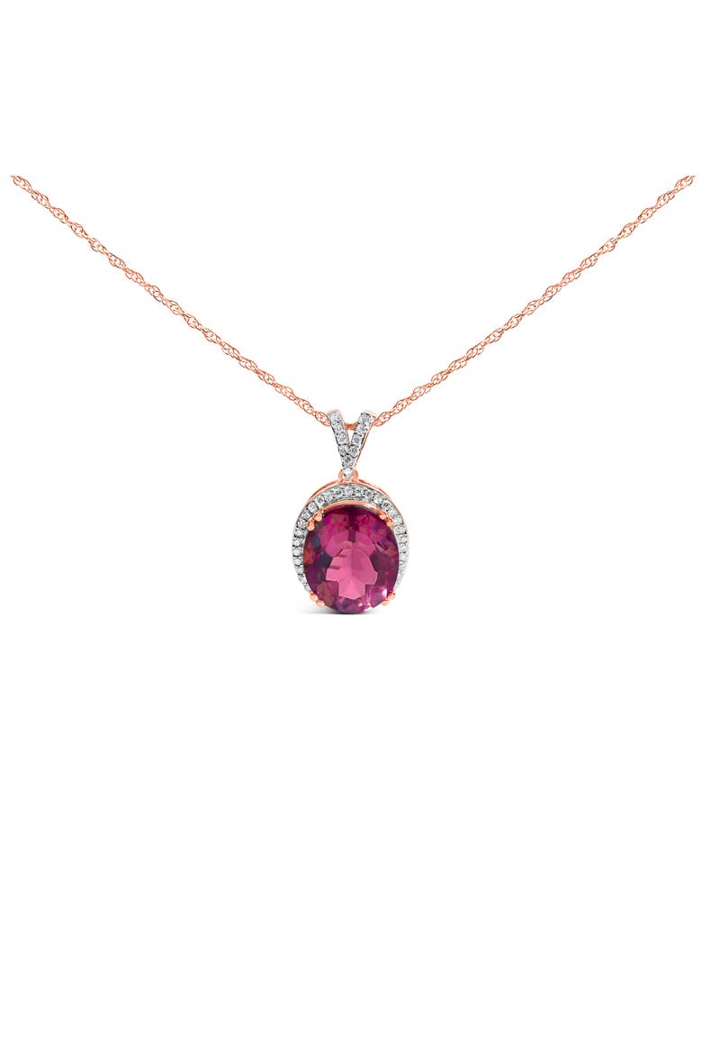 14K Rose Gold Vermeil Sterling Silver 1/5 Cttw Diamond Pink Quartz Oval Pendant Necklace, Main, color, Rose Gold over Silver