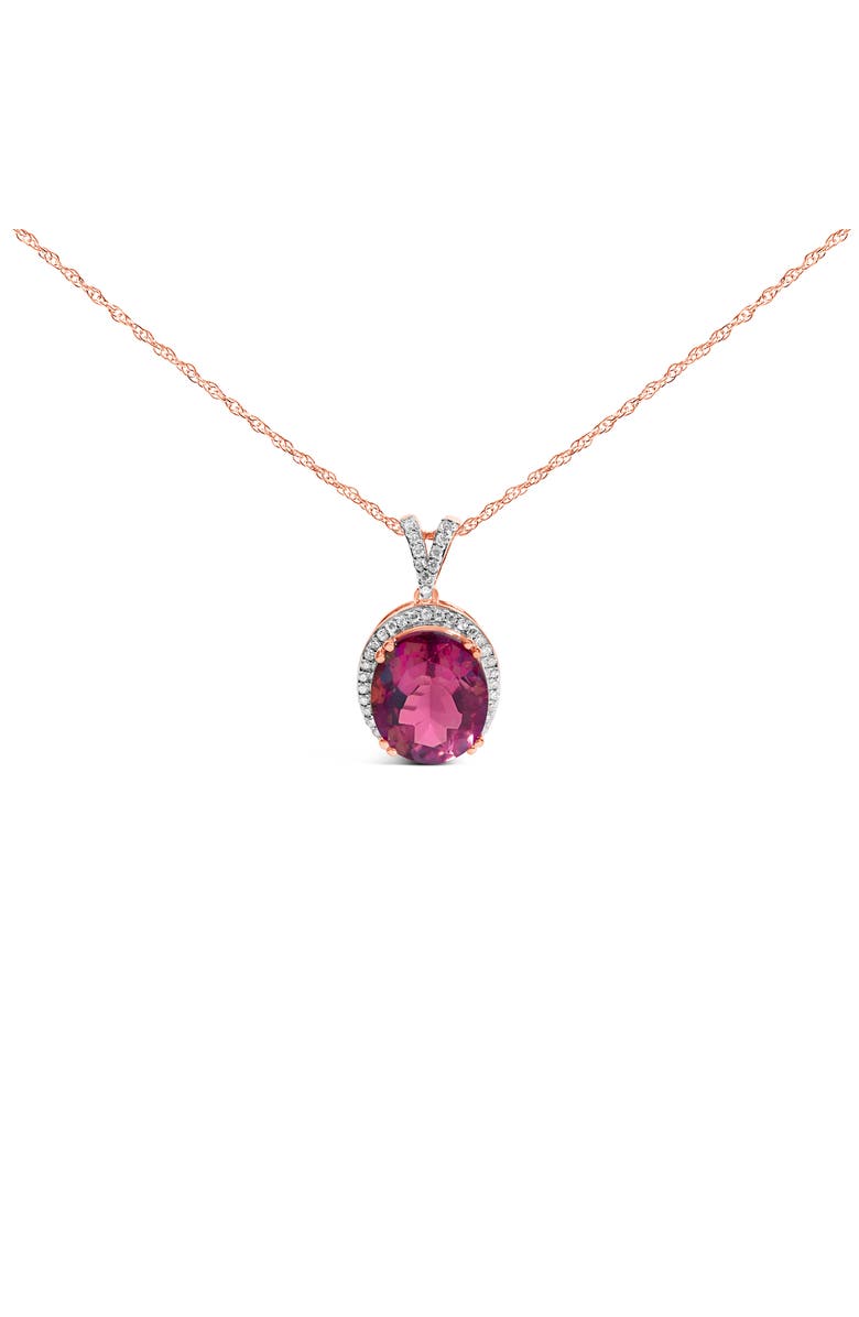 Haus of Brilliance 14K Rose Gold Vermeil Sterling Silver 1/5 Cttw Diamond Pink Quartz Oval Pendant Necklace, Main, color, Rose Gold Over Silver