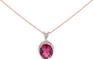 Haus of Brilliance 14K Rose Gold Vermeil Sterling Silver 1/5 Cttw Diamond Pink Quartz Oval Pendant Necklace