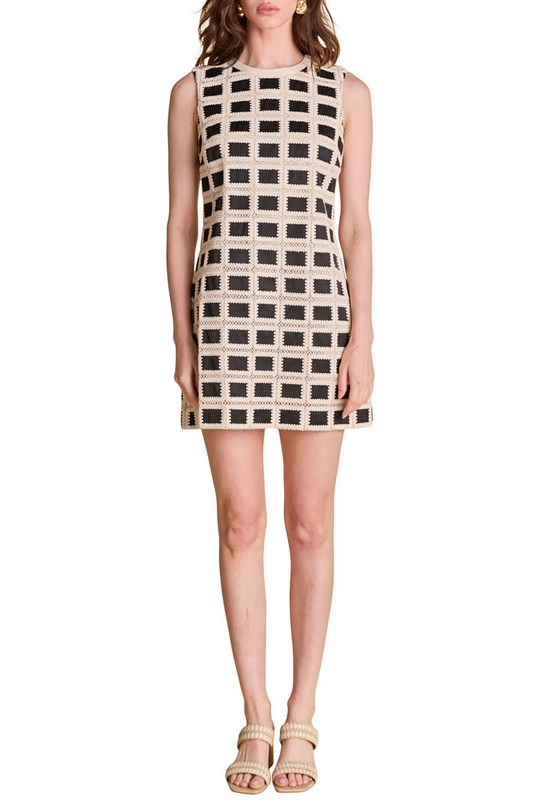 Open Stitch Sleeveless Sheath Dress, Main, color, NATURAL/ BLACK