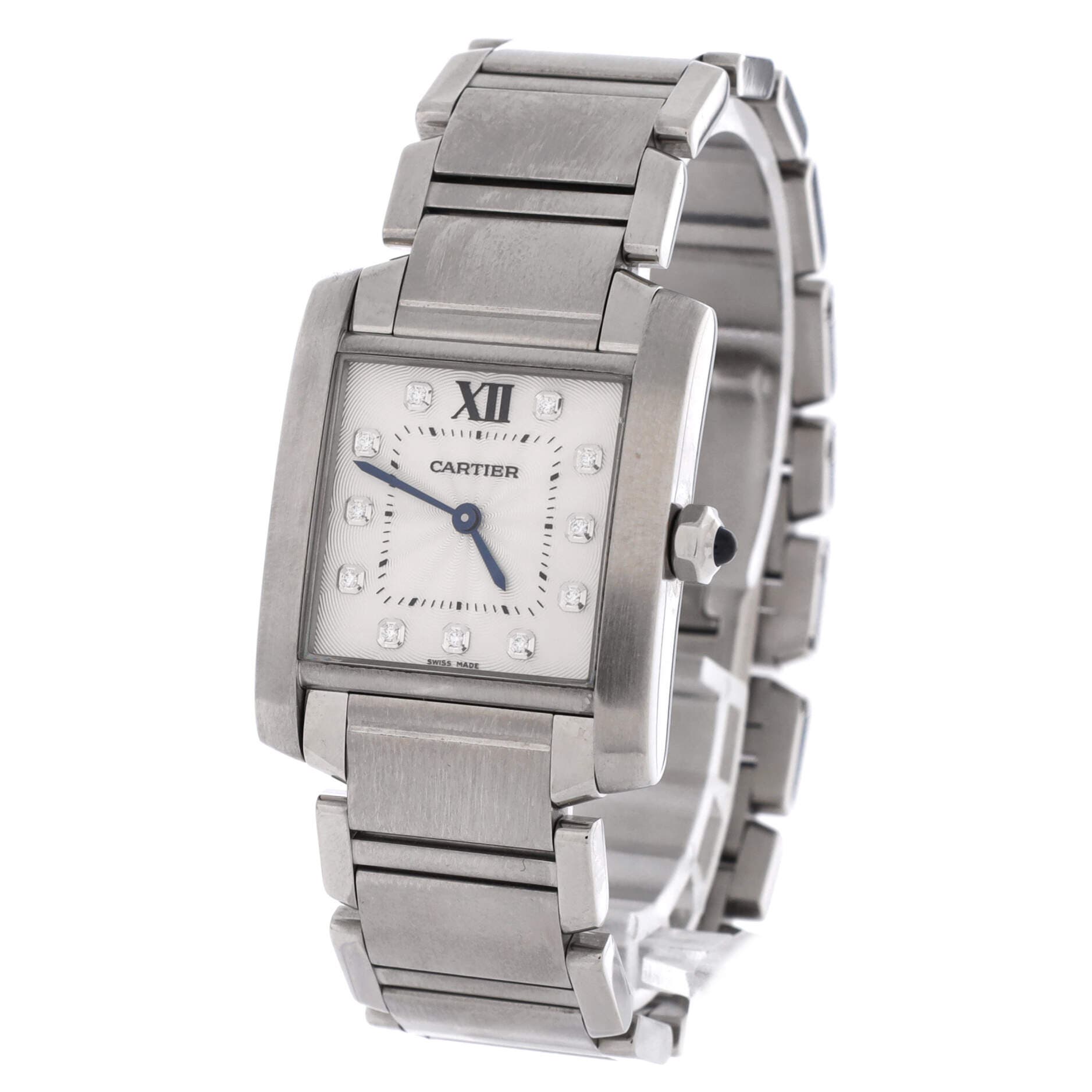 Tank Francaise Quartz Watch Stainless Steel with Diamond Markers 25, Alternate, color, Metallic Silver