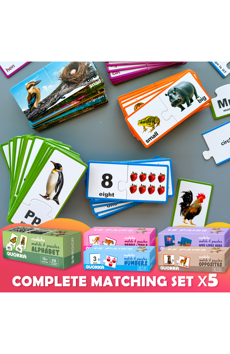 Quokka Matching Puzzle 5-Pack Set for Toddlers, Alternate, color, Matching Games