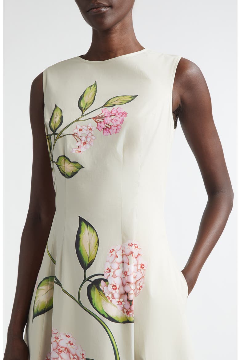 Oscar de la Renta Porcelain Flowers Stretch Cotton Poplin A-Line