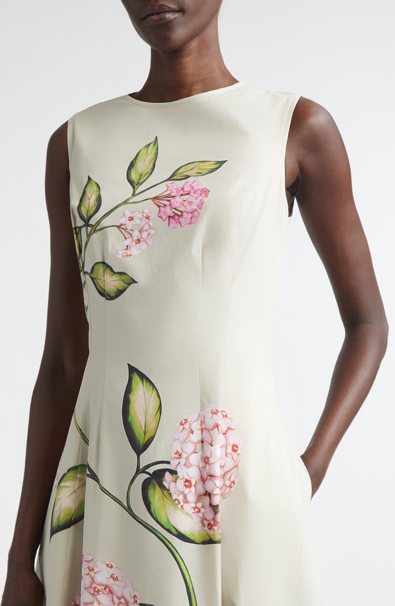 Oscar de la Renta Porcelain Flowers Stretch Cotton Poplin A-Line Dress, Alternate, color, Pink/ Oatmeal