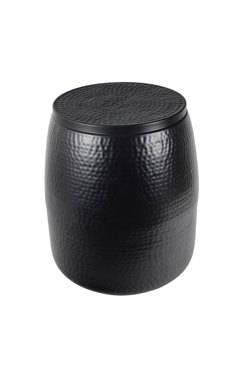 HAPPIMESS Merida Modern Rustic Hammered Metal Drum Storage Side Table with Lid, Alternate, color, Matte Black