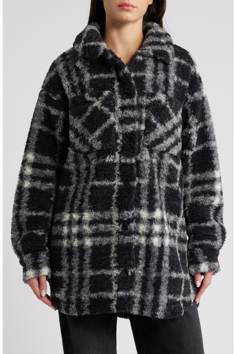 Plaid Fleece Shirt Jacket, Alternate, color, BLACK COMBO