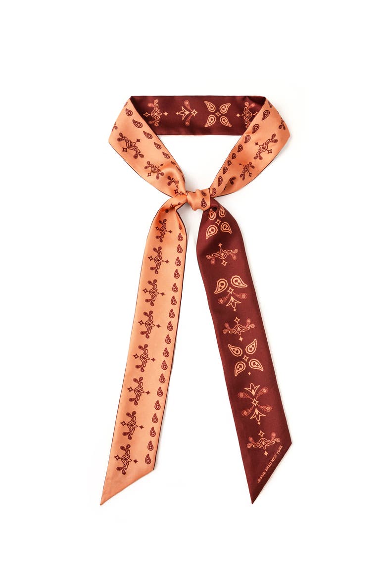 Silk Skinny Scarf Scarlet Paisley, Main, color, Red