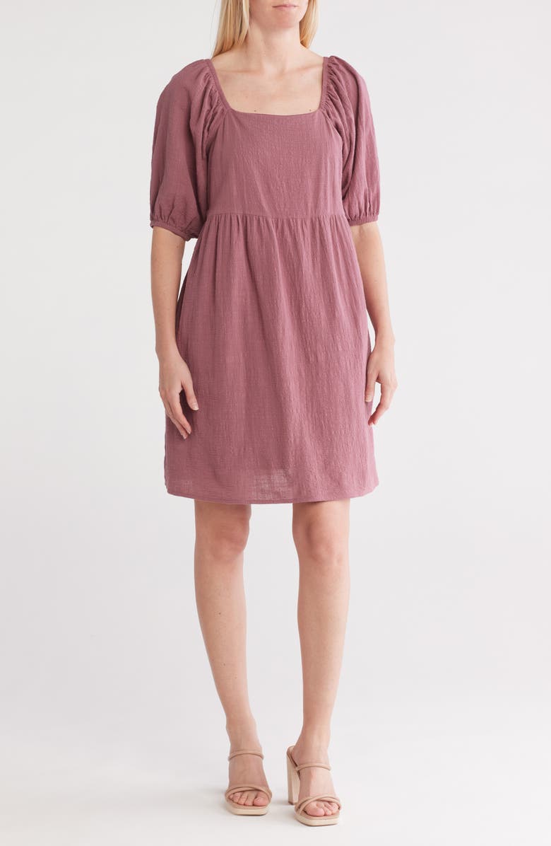 Melrose and Market Puff Sleeve Textured Dress, Main, color, Purple Plum