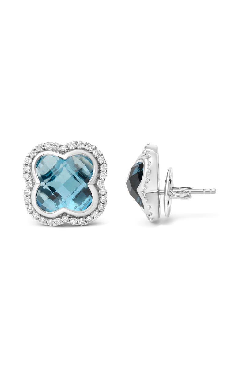 Haus of Brilliance 18K Gold 3/8 Cttw Diamond & London Blue Topaz Gemstone Halo Clover Stud Earrings, Alternate, color, White
