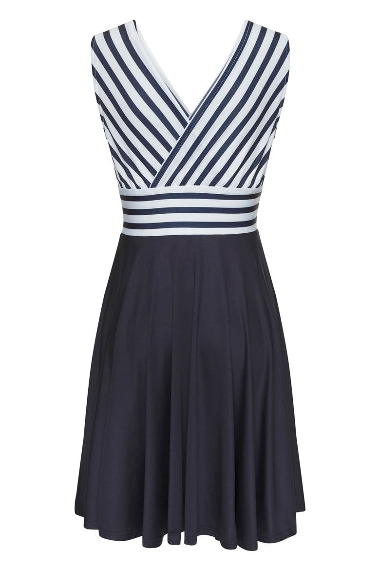 Sleeveless Wrap Look Dress, Alternate, color, Navy Multi