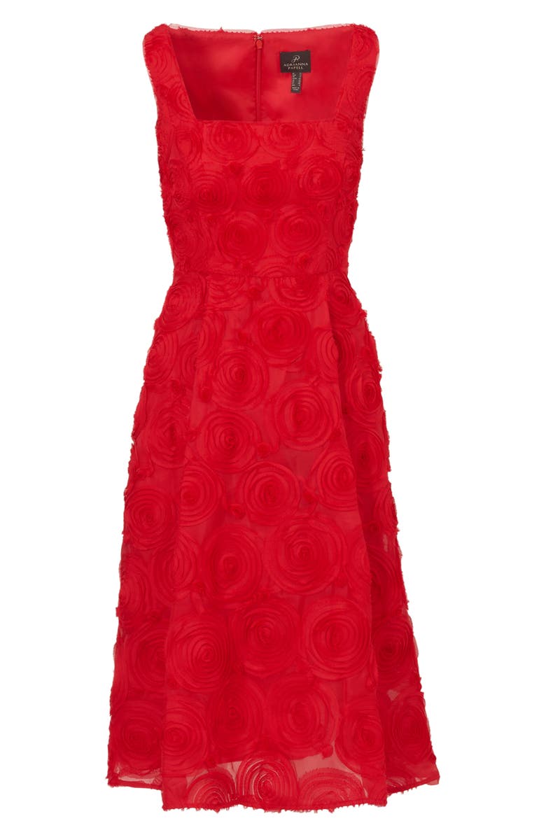 Adrianna Papell Rosette Soutache Lace Cocktail Midi Dress, Alternate, color, Red