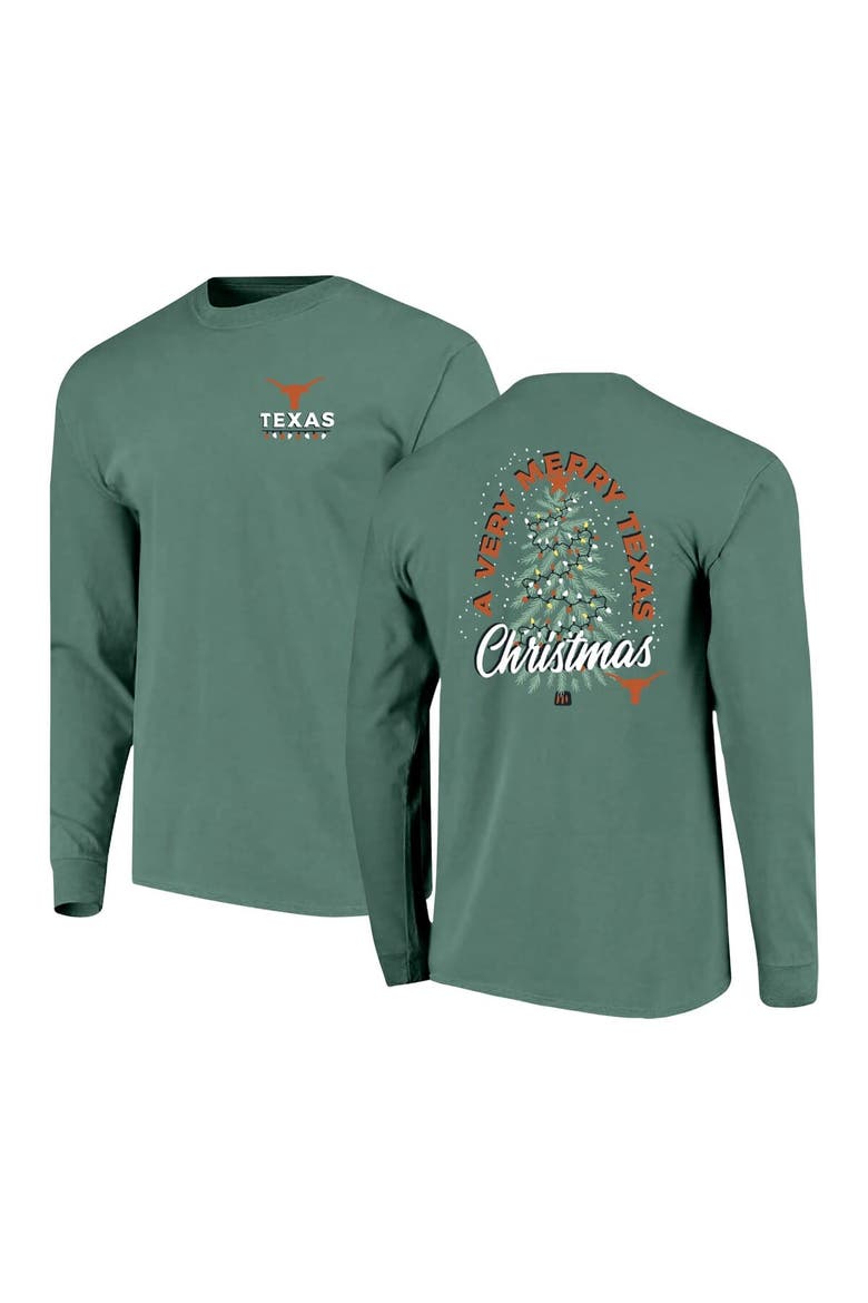 Men's  Green Texas Longhorns Comfort Colors Merry Christmas Tree Long Sleeve T-Shirt, Main, color, Green