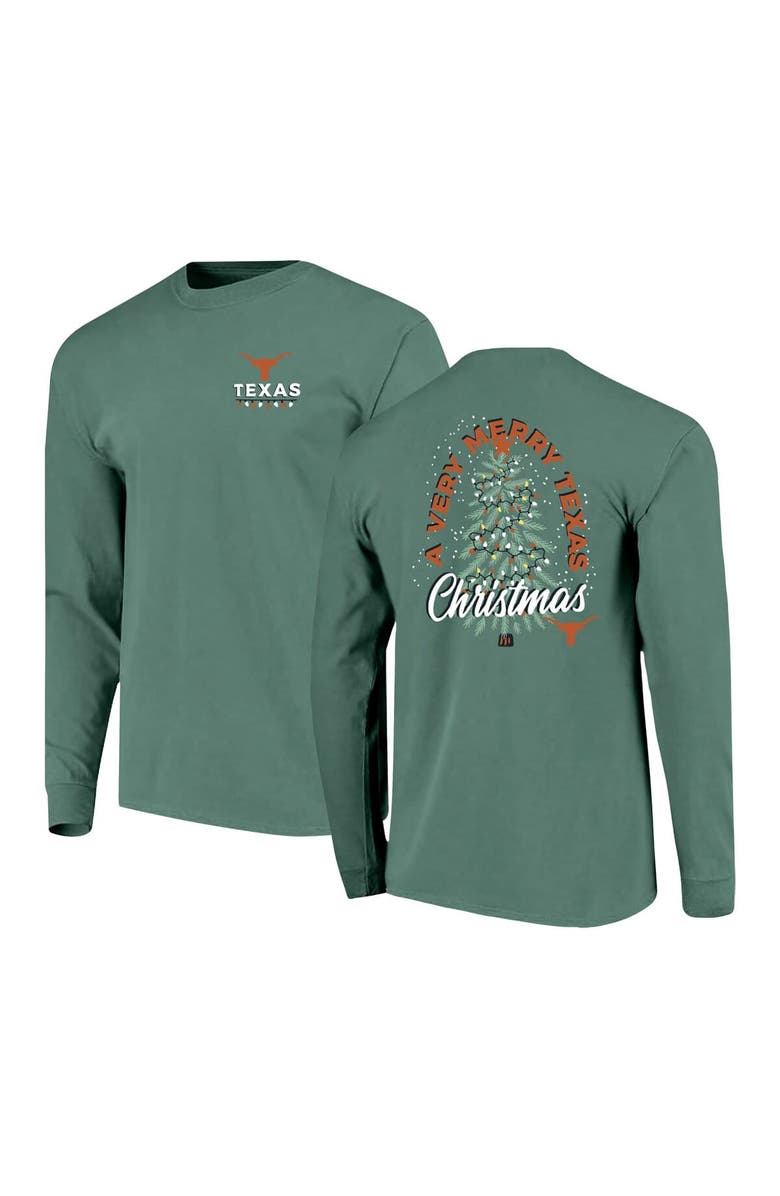 IMAGE ONE Men's Green Texas Longhorns Comfort Colors Merry Christmas Tree Long Sleeve T-Shirt, Main, color, Green