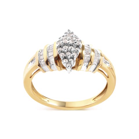 10K Yellow Gold 1/2 Cttw Diamond Head & Multi Row Ring