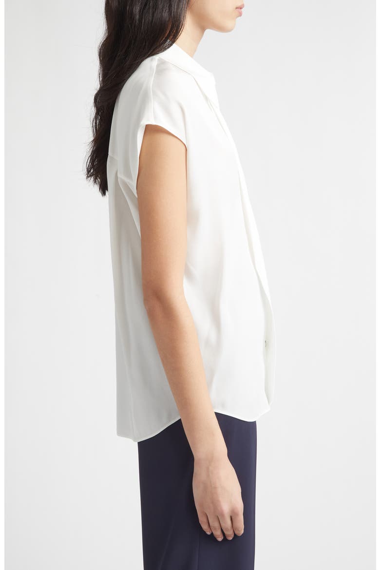 Cap Sleeve Stretch Silk Button-Up Shirt, Alternate, color, CHALK