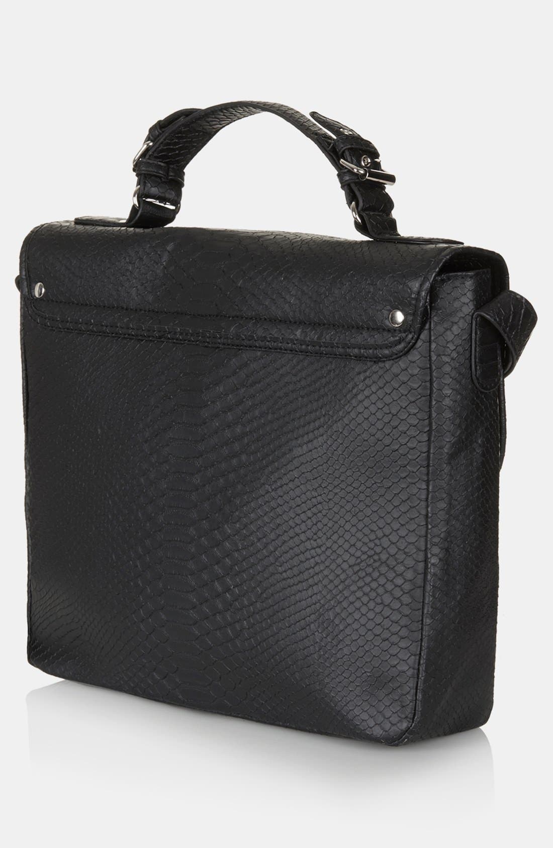 Snake Embossed Faux Leather Satchel, Large, Alternate, color, BLACK