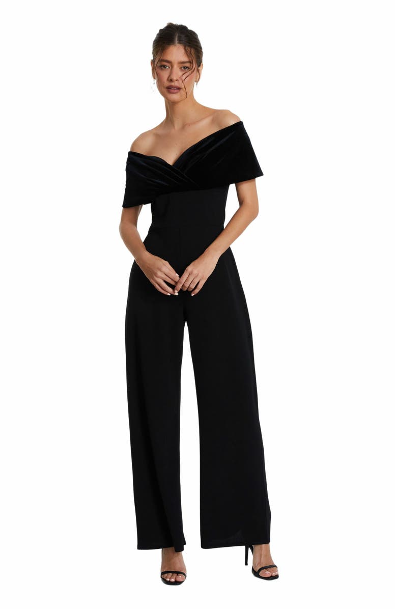 QUIZ Velvet and Scuba Crepe Bardot Jumpsuit, Main, color, 