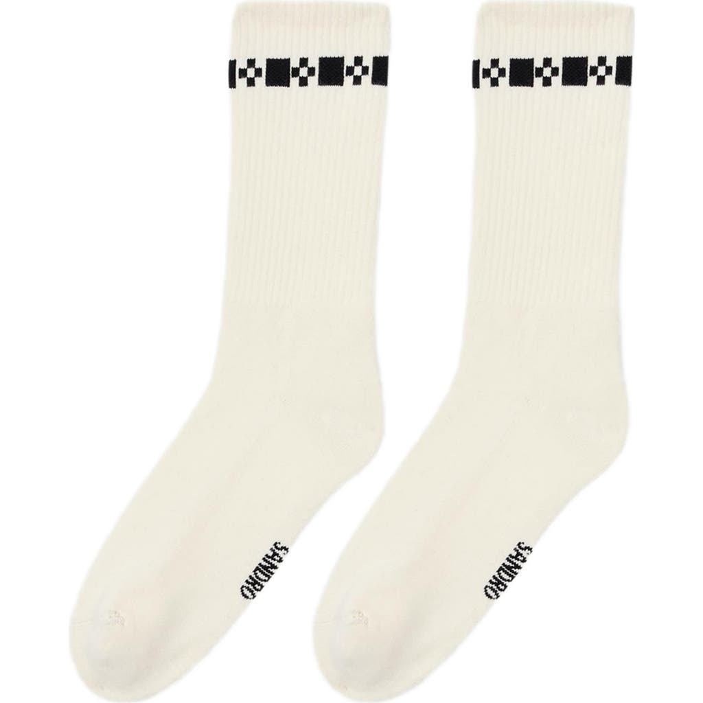 Sandro Mens Off White Embroidered-trim Ribbed Stretch-cotton Socks In White