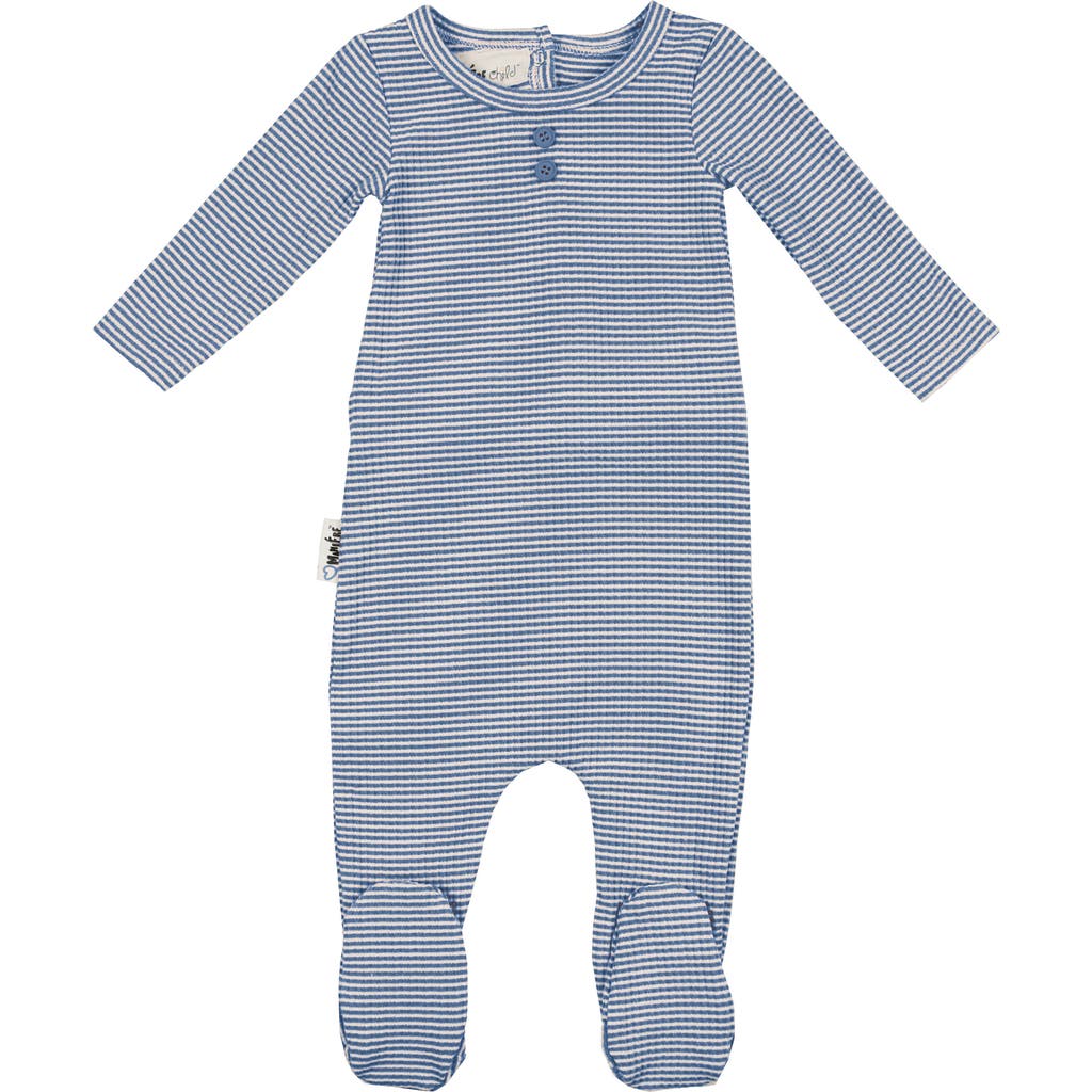 Maniere Manière Button Stripe Footie In Blue
