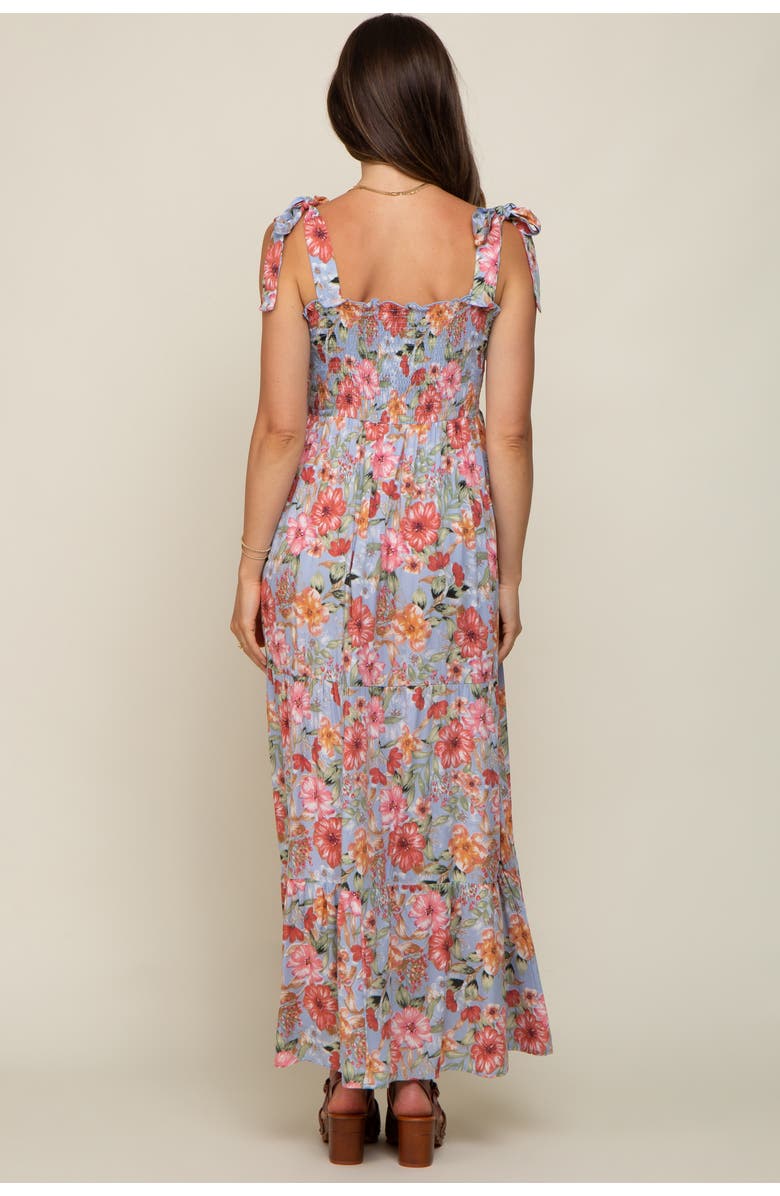 PinkBlush Floral Smocked Shoulder Tie Tiered Maxi Dress, Alternate, color, Light Blue