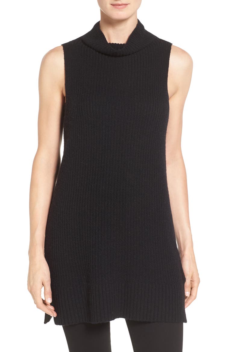 SLEEVELESS MOCK NECK SWEATER, Main, color, BLACK