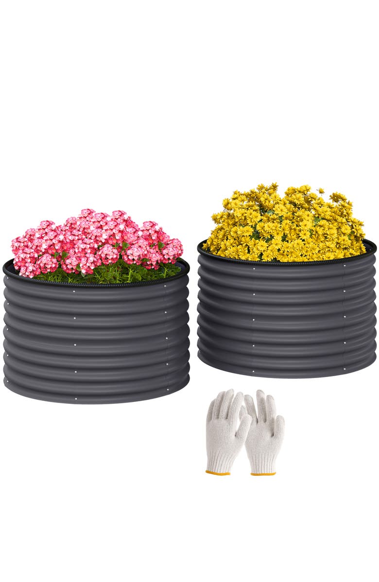 Outsunny Raised Set of, Planters for Plants with Safety, Main, color, Dark Gray