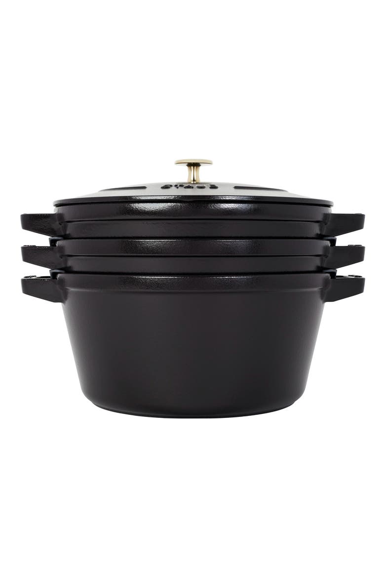 4-Piece Stackable Enameled Cast Iron Cookware Set, Alternate, color, BLACK