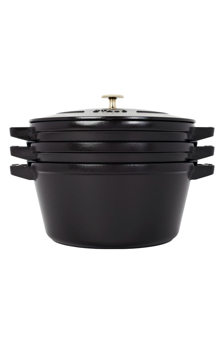 Staub 4-Piece Stackable Enameled Cast Iron Cookware Set, Alternate, color, Black