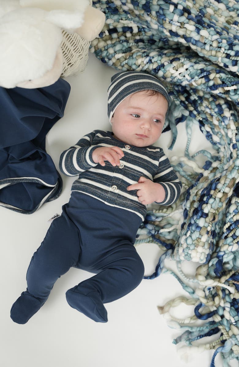 Manière Stripe Sweater Footie, Alternate, color, White/ Blue