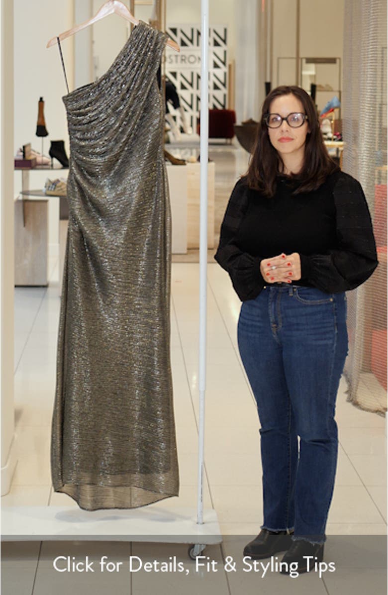 Metallic Crinkle One-Shoulder Mermaid Gown, sales video thumbnail