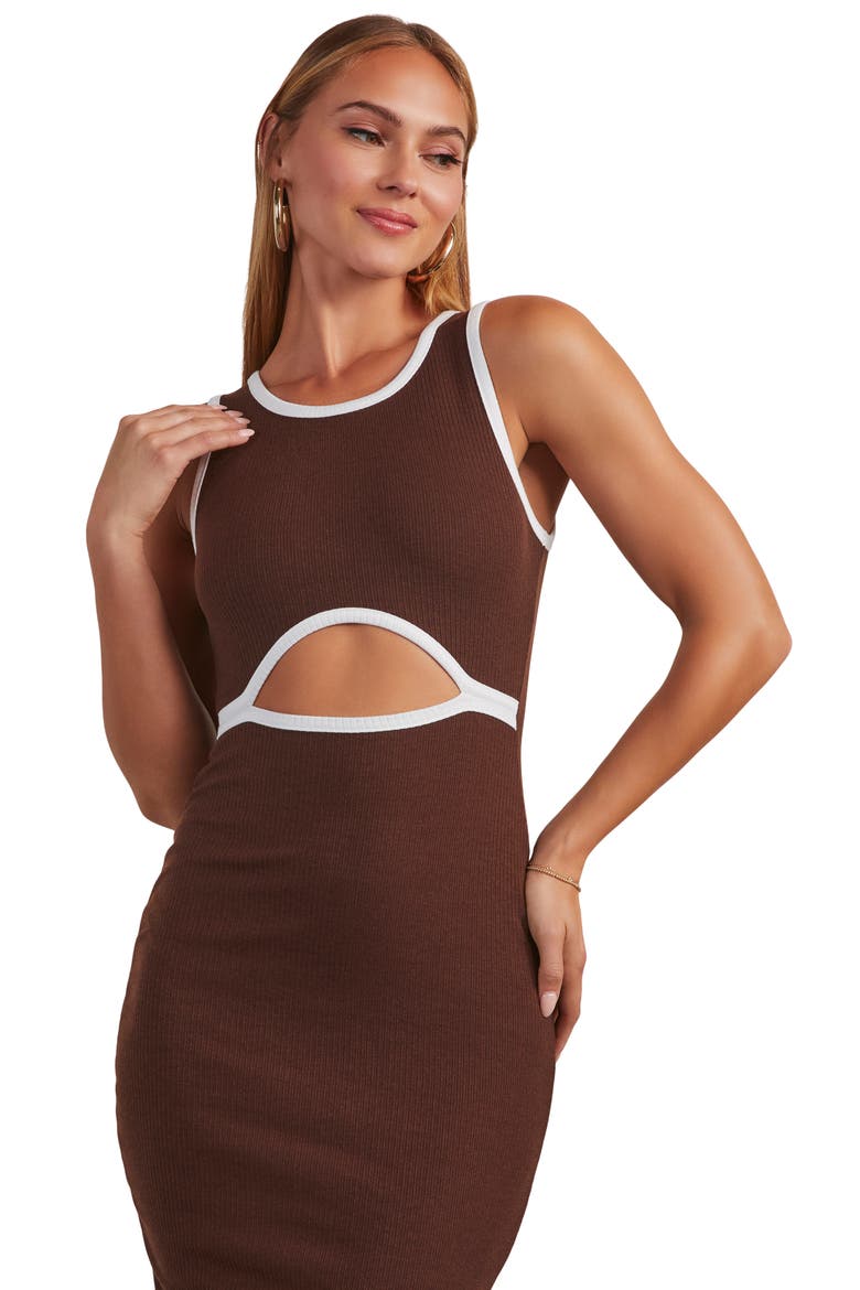 Cici Sleeveless Cutout Midi Dress, Alternate, color, BROWN/ WHITE