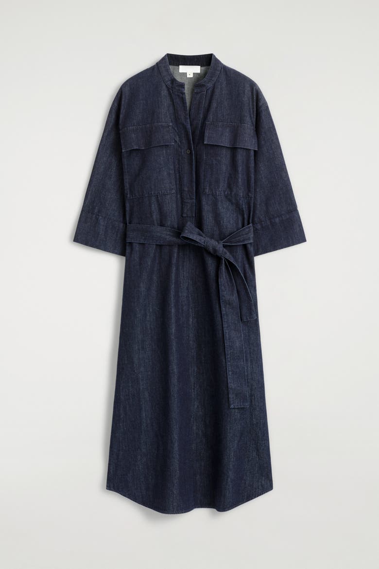 Denim Utility Midi Shirt Dress, Alternate, color, DARK BLUE