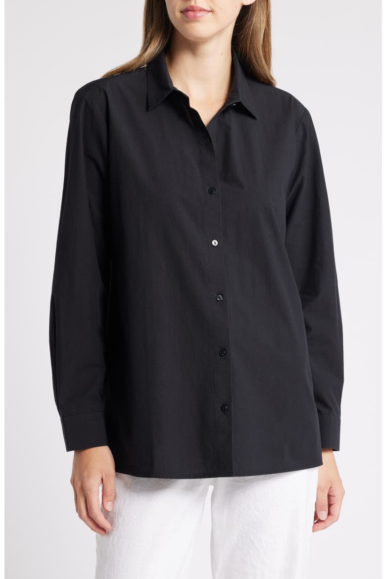 Classic Collar Easy Organic Cotton Button-Up Shirt, Main, color, BLACK