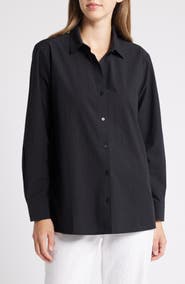 Eileen Fisher Classic Collar Easy Organic Cotton Button-Up Shirt