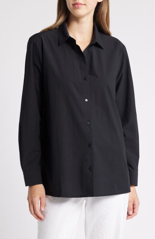 Eileen Fisher Classic Collar Easy Organic Cotton Button-Up Shirt in Black