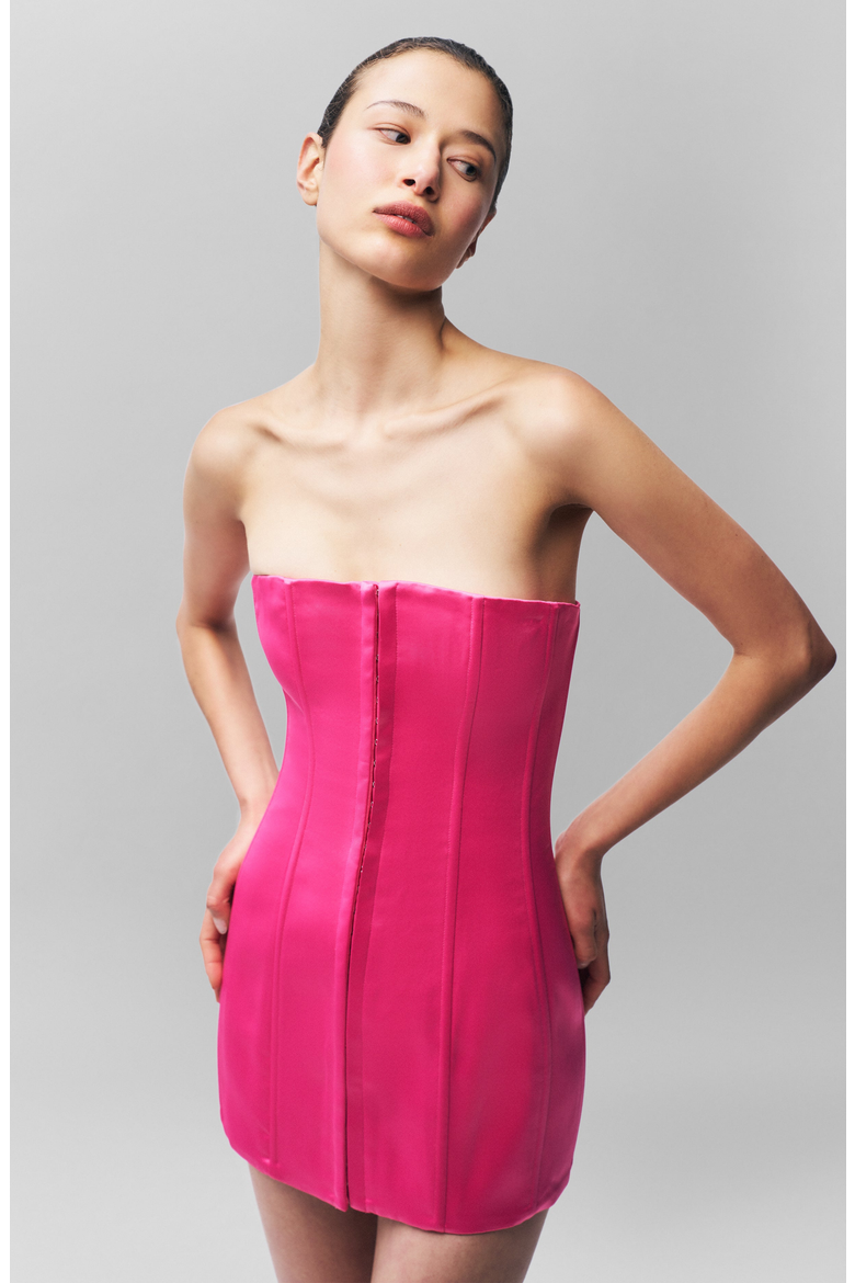 Satin Corset Dress, Alternate, color, True Pink